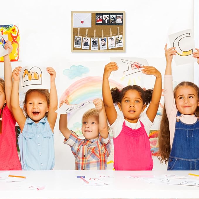 OWLKELA Cork Board 14.6"X 11", Notice Pin Board, Memo Board, Vision Board, Bulletin Board for Office, Classroom or Home, Mounting Hardware and Push Pins Included, Wooden Frame