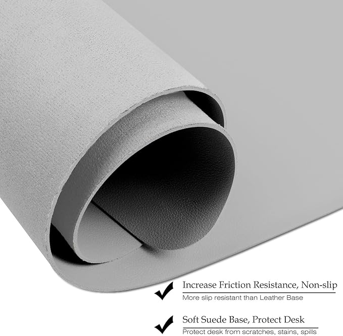 Boutilon Leather Desk Pad 35"x 17" Non-Slip Mouse Pad,Office Desk Mat,Waterprooft PU Leather Desk Blotter,Desk Pad Protector,Desk Writing Pad for Home Office Decor (L-Grey,35"x 17")