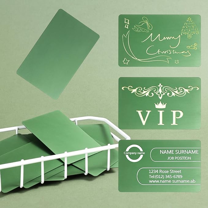 Thick Aluminum Metal Business Cards Anodized Aluminum 86 X 54 X 0.8mm 15 pcs Include Protector Sleeves (Deep Forest Green)