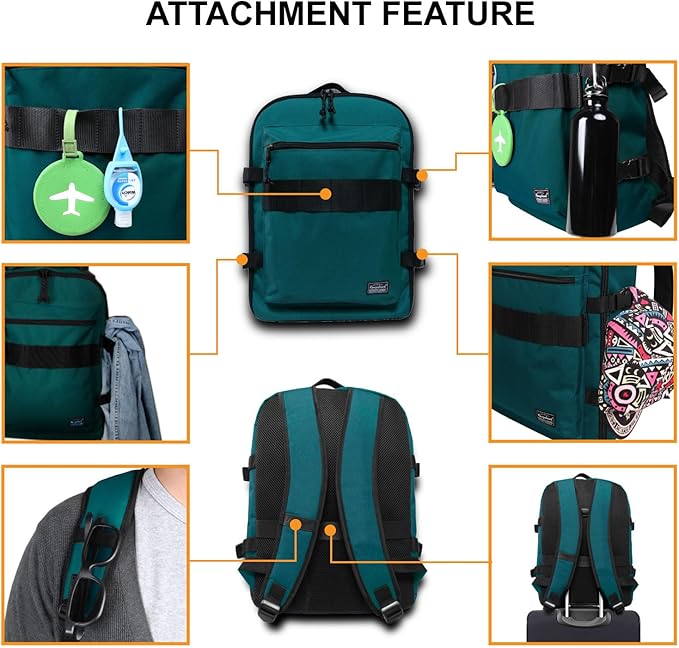 Travel Backpack 17L Lightweight Casual Small Carry-on Daypack 15-inch Laptop Notebook, Underseat Overnight Weekender, Bluish Green