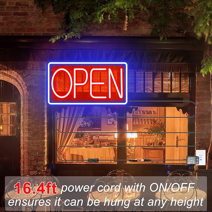 Open Signs for Business Ultra Bright LED Neon Open Signs 22 Inch Plug In Electric Light Up Open Sign with ON/OFF Switch for Business Storefront Window Glass Door Shop Florists Bar Salon Cafes Pubs