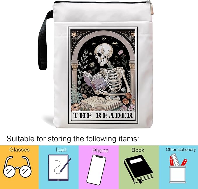 Book Sleeve, Book Sleeve with Zipper, Book Sleeve for Book Lovers, The Reader Tarot Card Book Sleeves, Book Pouch Kindle Protector, Gifts for Women Teacher Librarian Bookworm Bookish (White-C, Large)