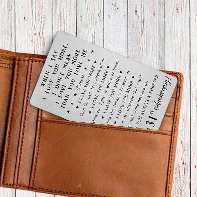 CPLJW 31st Anniversary Wallet Card Gifts for Husband, 31 Year Anniversary Steel Gifts for Men, Happy 31st Anniversary Romantic Gifts for Him