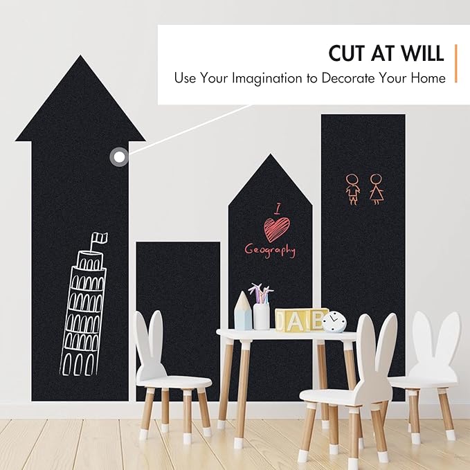 Chalkboard Wallpaper Stick and Peel: DIY Your Own Unique First Day of School Board Classroom Chalk Board Paint Self Adhesive Wall Paper with 8 Colorful Chalks (Black,17.5" x 118.1")