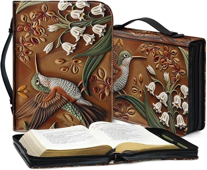 Lotusorchid Flower Hummingbird Printed Bible Covers for Women PU Leather Bible Bag Church Bag Book Carrying Case Bible Accessories with Handle
