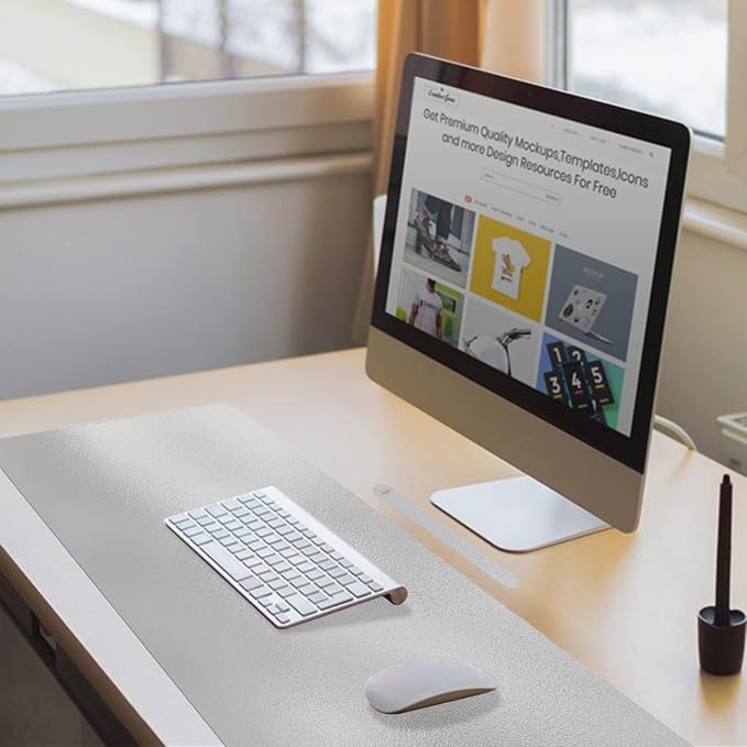 Boutilon Leather Desk Pad 30" x14",Non-Slip Mouse Pad,Office Desk Mat,Waterprooft PU Leather Desk Blotter,Desk Pad Protector,Desk Writing Pad for Home Office Decor (M-Silver)