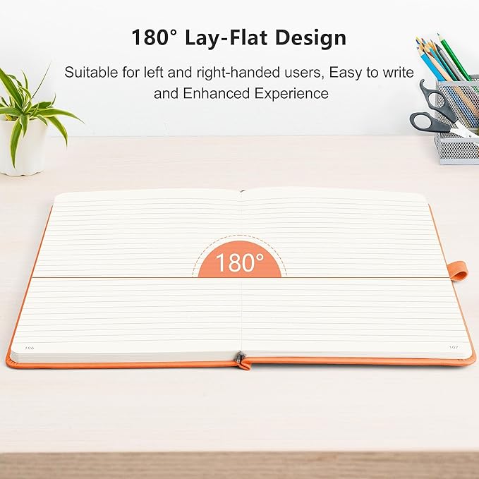 RETTACY Journaling Notebooks, A5 Lined Journal Notebook with 192 Numbered Pages, 5.7'' × 8.3'' Medium Size, for Writing, Work, Office, Leather Hardcover, 100 GSM Thick Paper (Orange)