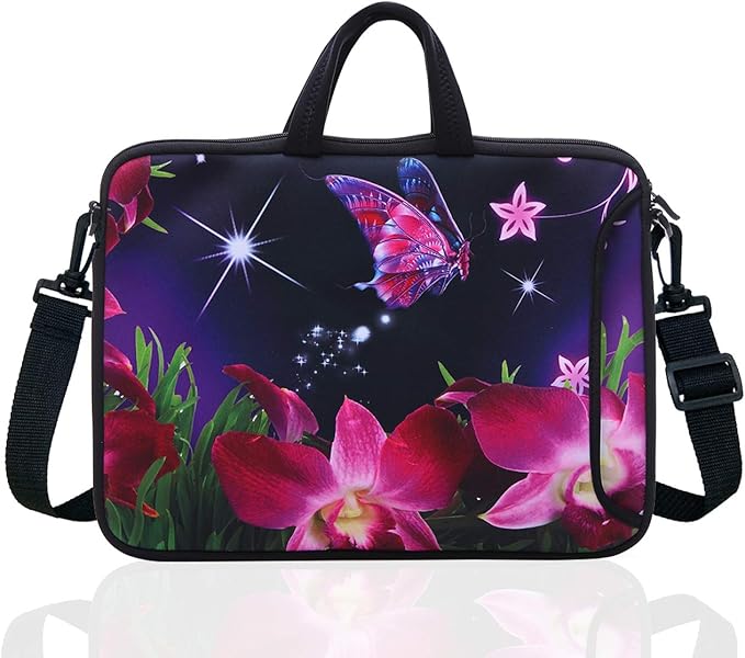 14 Inch Neoprene Laptop Sleeve Case Bag with shoulder strap For 14" Notebook/MacBook/Ultrabook/Chromebook (Pink flower)