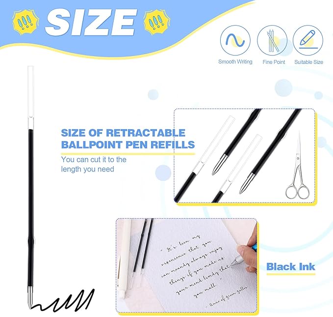 Zonon 30 Pieces Pen Refills Ink Ballpoint Pen Refill 3.9 Inch Replacement Ink Refill Bulk for Retractable Pens Office School Supplies, Medium Point(Black)