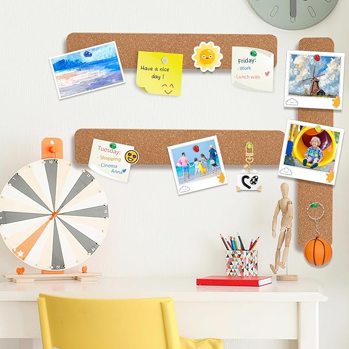 FEBSNOW Cork Board Strips, 3 Pack Cork Strips for Walls 15x2 Inch Small Cork Boards for Walls Self Adhesive with 50 Push Pins