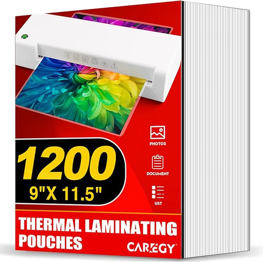 CAREGY Thermal Laminating Pouches, Holds 8.5 x 11 Inch Sheets,1200 Pack Laminating Sheets, 3 Mil, 9 x 11.5 Inches Lamination Sheet Paper for Laminator, Clear, Letter Size, Office and School Supplies