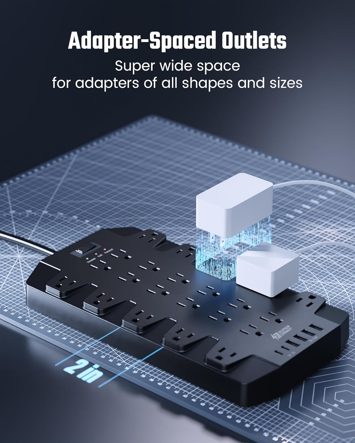 10 Ft Extension Cord Power Strips with Surge Protection, SUPERDANNY Surge Protector with 22 Outlets, 2 USB-C and 4 USB-A, 2100J, 10Ft Flat Plug Heavy Duty Extension Cord (1875W/15A) for Home, Office