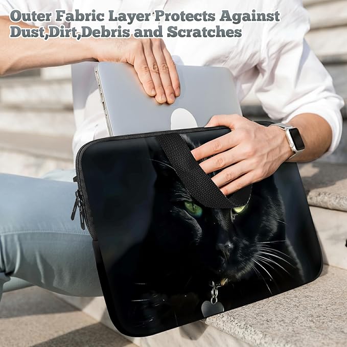 Universal Laptop Sleeve Tablet Case 12 inch, Black Cat Slim Carrying Case Durable Handbag Travel Laptop Bag for Surface Pro 9 8 7/Laptop Go 2 3, MacBook Air 11/12