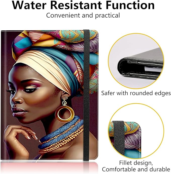African Women PU Leather Padfolio Clipboard Notepad with Pen Loop and Elastic Strap Interview/Resume Document Organizer for Business School Office