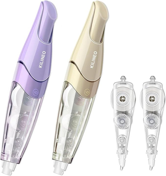 Refillable Retractable Correction Tape, Pen Shaped Smooth Pull Correction Tape Set, Correction Tape, Japanese Aesthetic Cute Correction Tape for Office Supplies, 4 PCS (ZH-87)