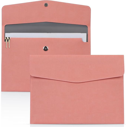 Toplive Document File Folder, Waterproof Thin PU Leather A4 Envelope Folder File Document Organizer Storage Case, Filing Envelope Folder with Magnetic Closure, Pink