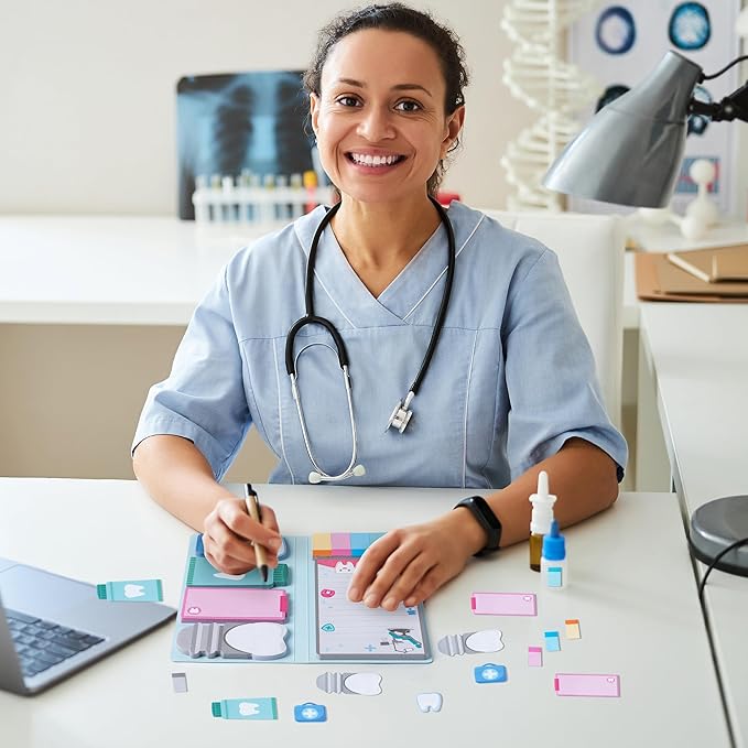 B1ykin Sticky Notes Set - Cartoon Theme Cute Self-Stick Notes Pad Teacher Appreciation Gifts， Self-Adhesive Writing Memo Pages Sticky to Do Notepad for Kids Employee School Office (Dentist)