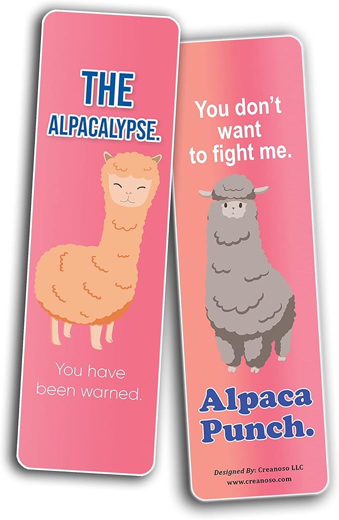 Creanoso Alpaca Funny Bookmarks (2-Sets X 6 Cards) – Daily Inspirational Card Set – Interesting Book Page Clippers – Great Gifts for Adults and Professionals