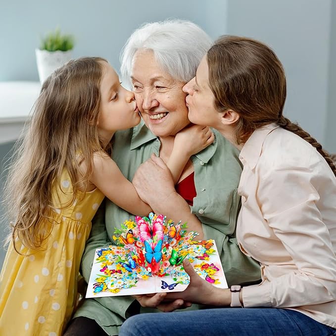 D4DREAM 3D Floral Butterfly Card for Women - Mothers Day Butterfly Pop Up Card Mothers Day Greeting Cards with Envelope Flowers Pop Up 3D Birthday Gift for Her Wife Mom Grandma