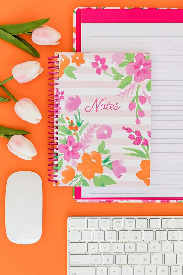 Steel Mill & Co Cute Mini Spiral Notebook, 8.25" x 6.25" Journal with Durable Hardcover and 160 Lined Pages (Watercolor Flowers)