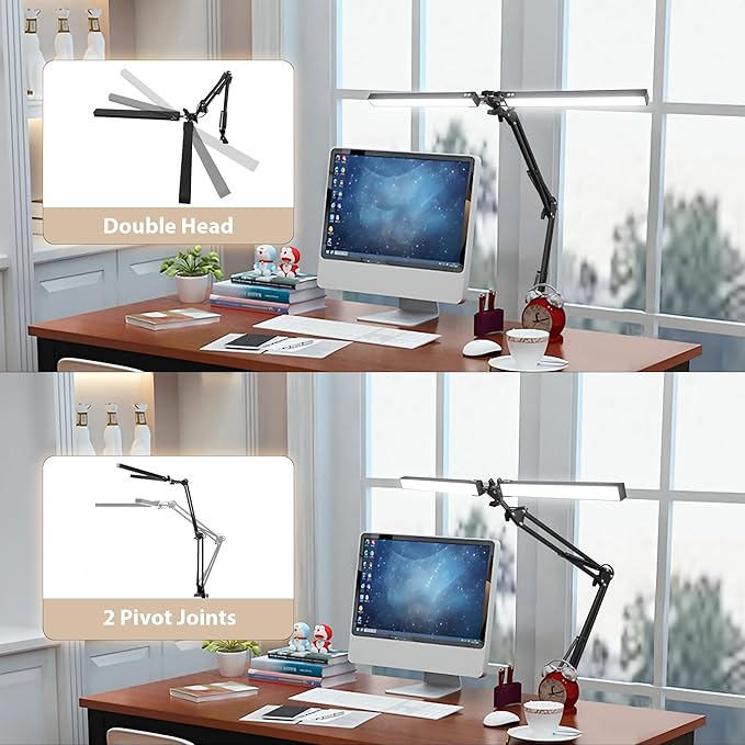 Desk Lamp with Clamp, Swing Arm Architect Lamps with Adjust Joints & 3 Color 10 Brightness Dimming Desk Light Eye Caring Study Lamp No Glare Drafting Light