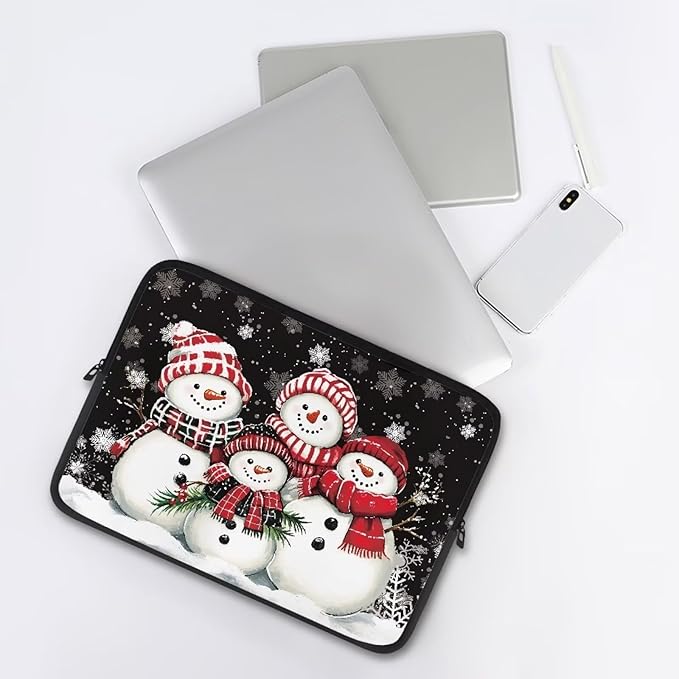 Snowman Family Laptop Sleeve for Women Men Laptop Protector with Multiple Uses Computer Carrying Case 15 inch Christmas Tablet Bag Lap Top Case Xmas Laptop Protector