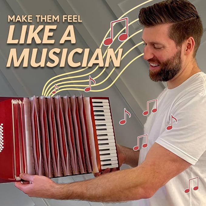Interactive Accordion Birthday Card – Musical Birthday Cards for Men, Music Present for Men, Musicians & Son, Happy Birthday Card for Men, Musicians Gift, Open/Close to Play Song (Red - XL)