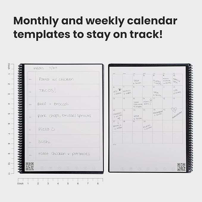 Rocketbook Fusion Reusable Undated Productivity Planner, Letter Size 8.5x11, Black - Goals, Monthly and Weekly Calendar, Daily To-do List, Lined and Dotted Notes Pages