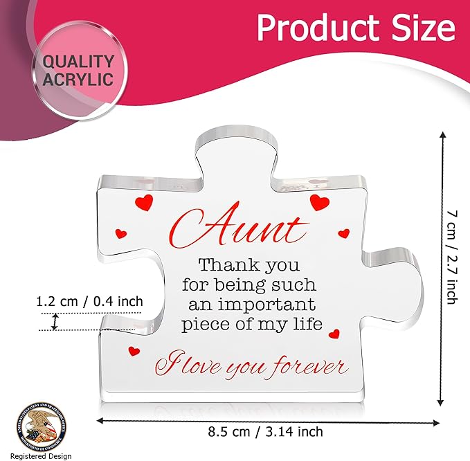 Aunt Gifts - Engraved Acrylic Block Puzzle Aunt Gift 3.35 x 2.76 inch - Cute Aunt Birthday Gifts, Auntie Cool Auntie Gifts, Aunt Gifts from Niece, Aunt Gifts from Nephew