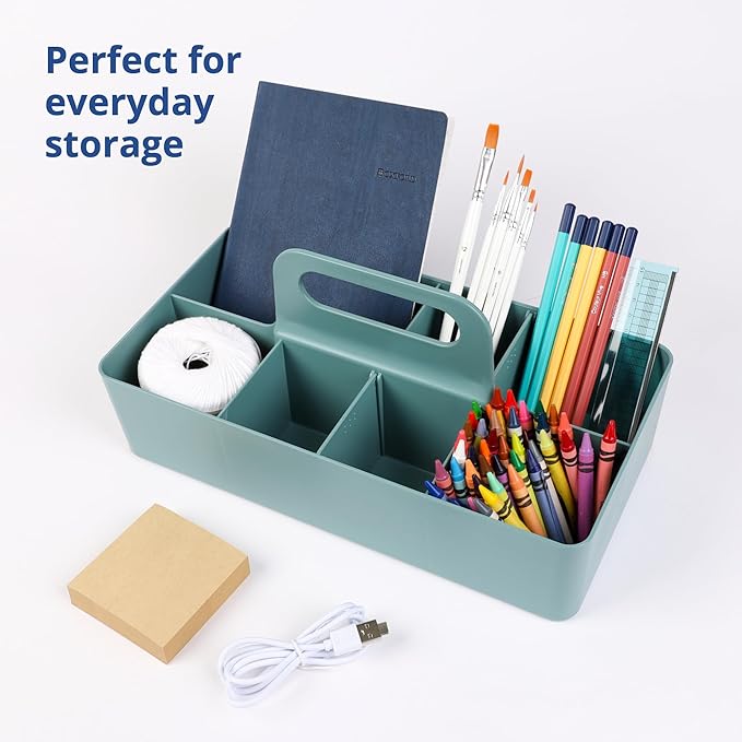 BLUE GINKGO Stackable Organizer Caddy – Korean-Made Portable Tote for Bathroom, Office, Crafts, or School Supplies (Long Rectangle, Green)