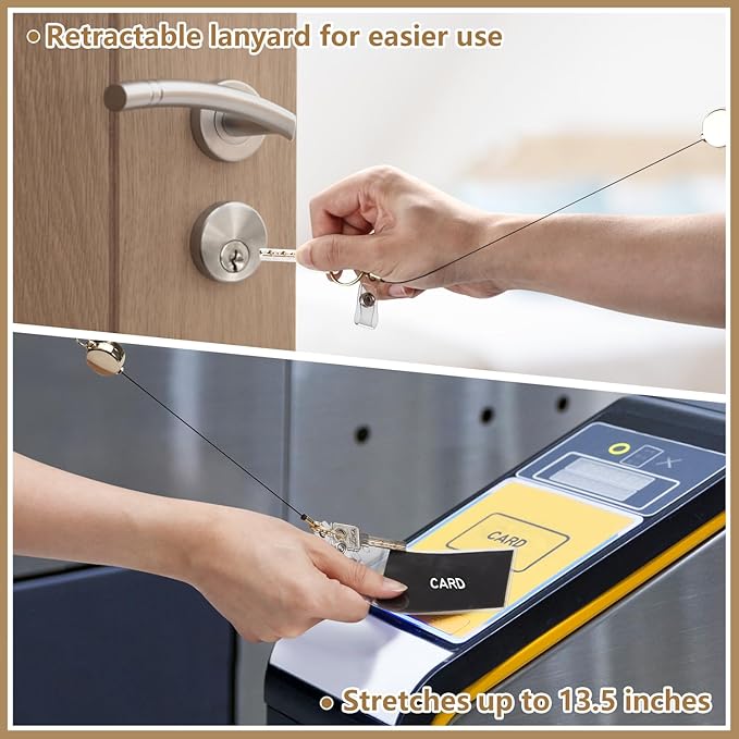 Teacher Lanyard with Id Holder, Retractable Lanyards for Id Badges Keys, Cute Natural Wooden Beaded Lanyard for Women