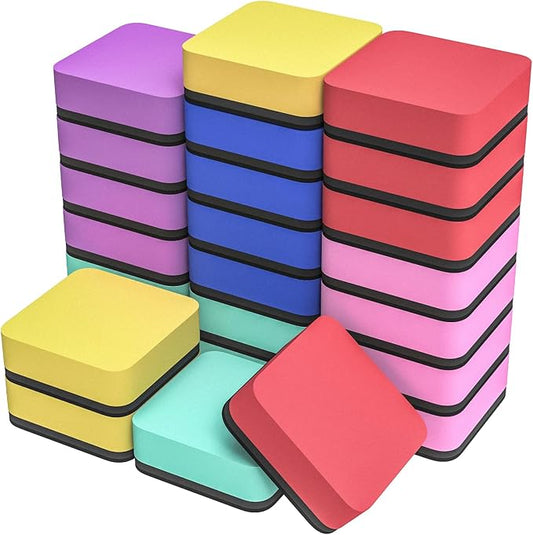 MaxGear 24 Pack Dry Erase Erasers, Magnetic Whiteboard Dry Erasers for Classroom, Mini Whiteboard Cleaning Pads, Chalkboard Wiper Teacher Supplies for School, Office, Home （6 Color Set, 2 x 2 Inch