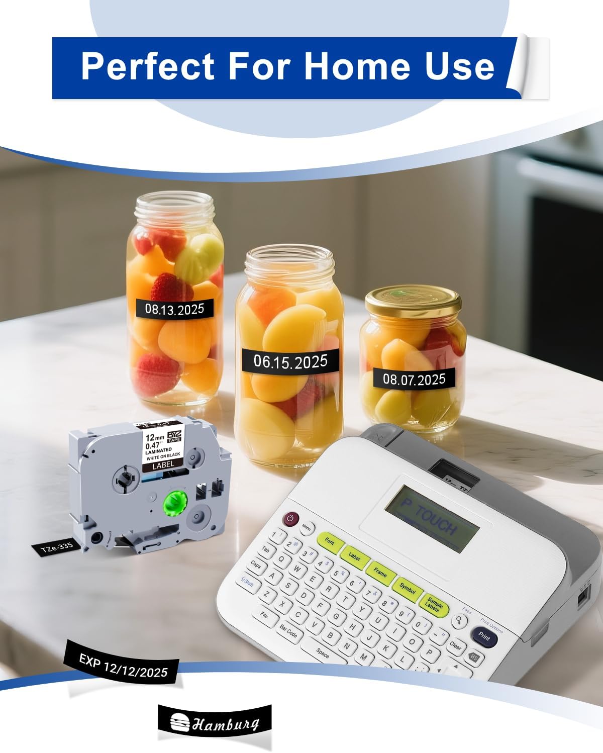 BOYEEZON Label Maker Tape 12mm 0.47 Black Replacement for Brother P Touch Label Tape TZe-335 TZ TZe 12mm 0.47 Laminated White on Black for Brother PTD210 PTD400 PTD410 PTD600, 4 Packs