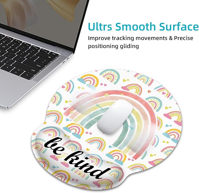 Ergonomic Mouse Pad with Wrist Support,Inspirational Be Kind Rainbow Mouse Pad with Wrist Rest,Relieve Wrist Pain Mousepad Non-Slip Rubber Base,Mouse Pads for Desk,Computers,Laptop,Office,Accessories