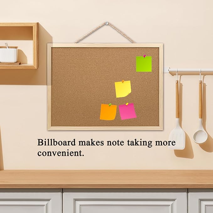 GDMINLO Cork Board Bulletin Board, 15.7"X 11.81" pin Boards for Walls, Oak Wood Finish Frame, Wall Mounted Cork Board for Office Home and School(Pins, Eye Bolts, gaskets, Screws)