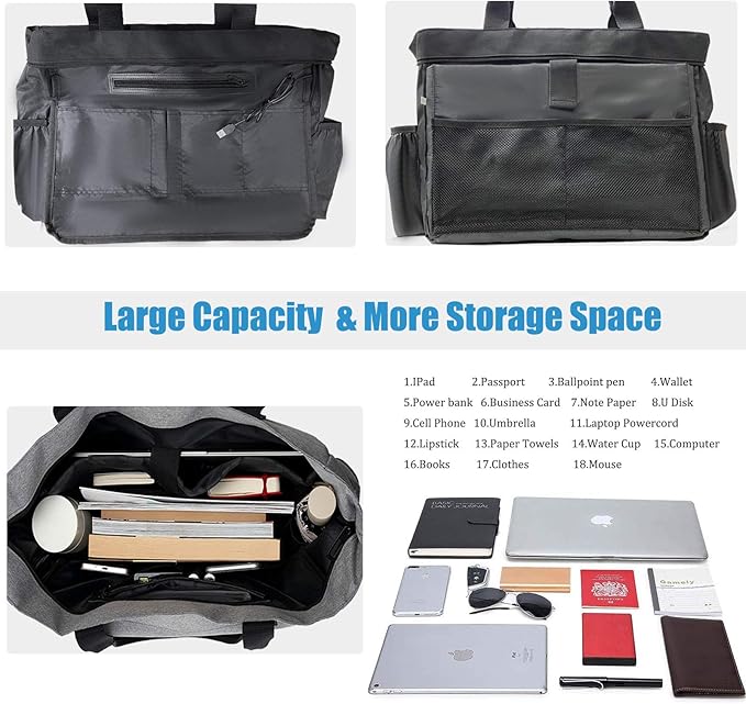 Tote Bag for Women Large Work Bags Laptop 15.6-17 Inch Handbag Purse Book Bag with Zipper for Nurse Teacher School,Grey