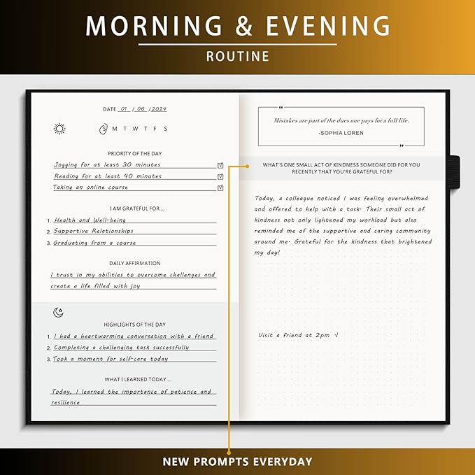 Self-Mastery Journal for Men - Gratitude and Productivity Journal for More Happiness, Positivity, Growth, Mindfulness, Self Care and Reflection - Guided Inspirational Journal for Men & Women (Black)