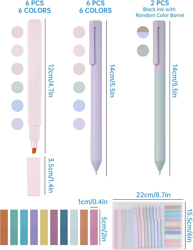 NiArt Bible Highlighters and Pens No Bleed Set of 14-Morandi-Colored Ink Highlighters, Gel Pens, Sticky Notes Set with Transparent Storage Box-Perfect for Bible Study, Note-Taking and Creative Writing