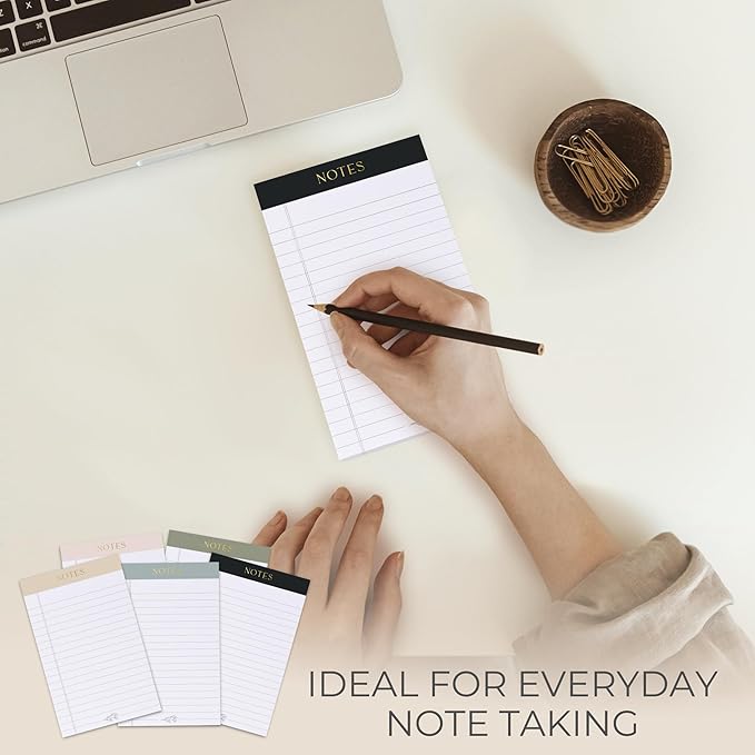 ZICOTO Aesthetic Note Pads Set Of 5 - Quality 5x8 inch Lined Legal Pads For Women Or Men - The Perfect Writing Notepads and Office Desk Supplies to Easily Organize Your To-Do Lists