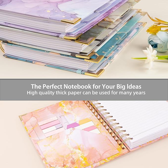 A4 Spiral Notebooks for Work, 300 Pages Lined Spiral Journal Notebook, 5 Subject College Ruled Journals for Writing, 11”x9.25''Journaling Notebooks for School Office Supplies (Grey Marble)