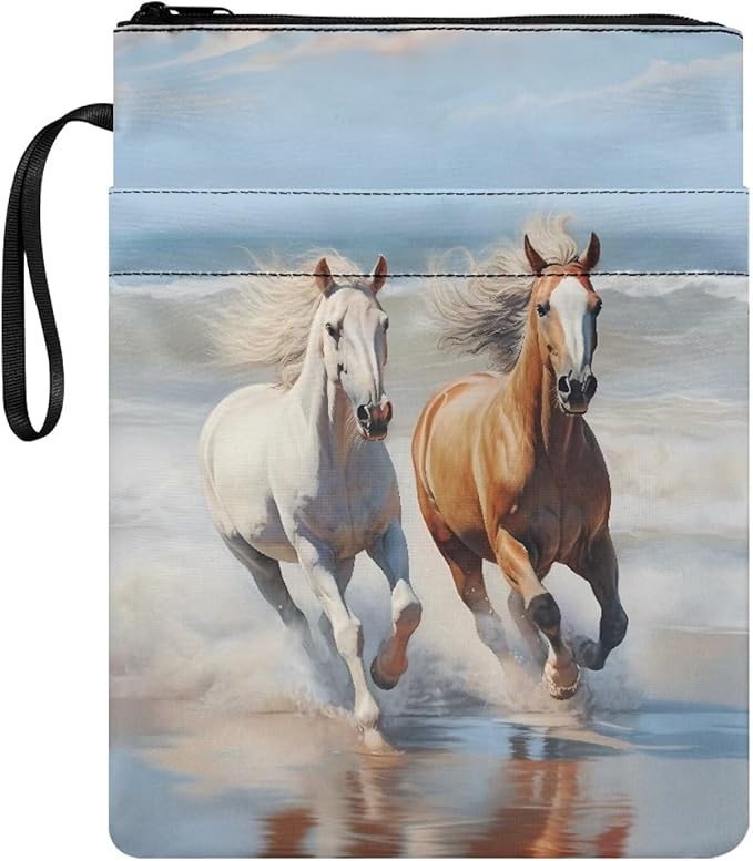 COEQINE Horse Book Covers Kids Adult Book Cover with Pen Holder Zipper Washable Hardcover Paperback Book Protection and Pen Holder Pocket for Travel Study