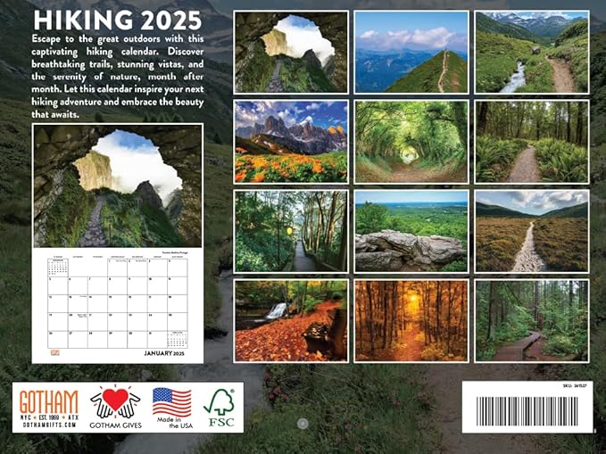 Hiking Calendar 2025 Hiking Trails Monthly Wall Nature Calender 12 Month | American Made In The USA