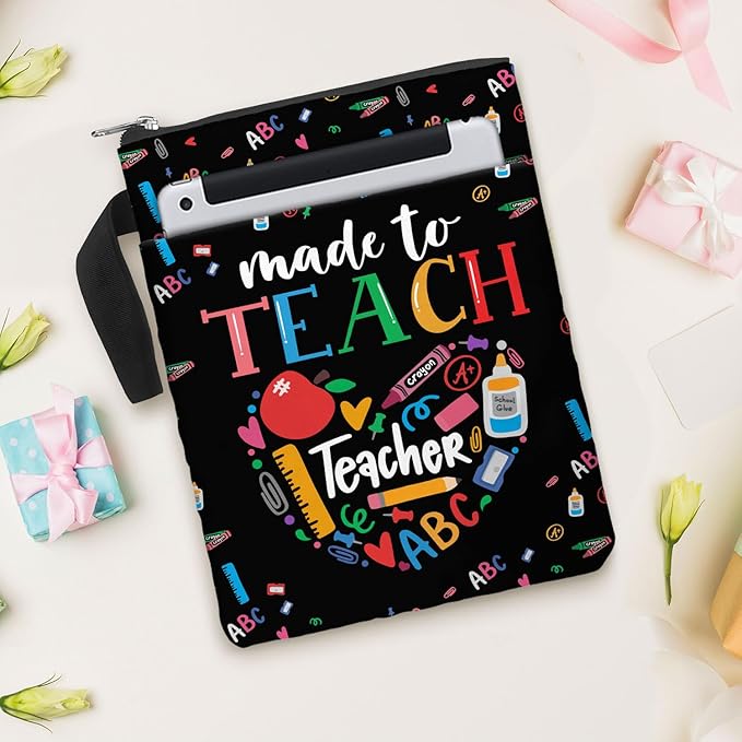 84hoods Book Sleeve Gift for Teachers & Lovers. Padded Book Bag Protector with Zipper & Front Pocket. Washable Fabric, 11 x 8.5 Inch. Made to Teach.