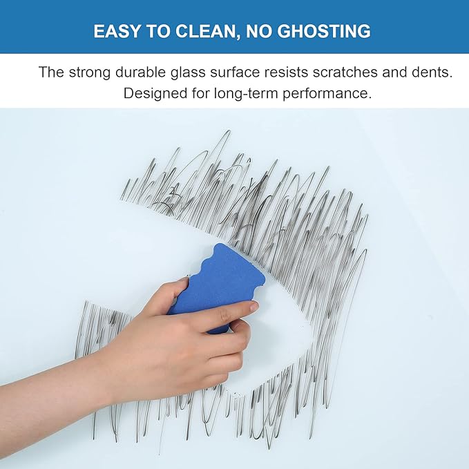 Magnetic White Glass Board 48" x 36", Frameless Tempered Glass Dry Erase Board with Marker Tray for Office, Wall Mounted Frosted Glass Whiteboard