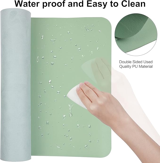 ‎Boutilon Leather Desk Pad 30" x14",Non-Slip Mouse Pad,Office Desk Mat,Waterprooft PU Leather Desk Blotter,Desk Pad Protector,Desk Writing Pad for Home Office Decor (M-Green)
