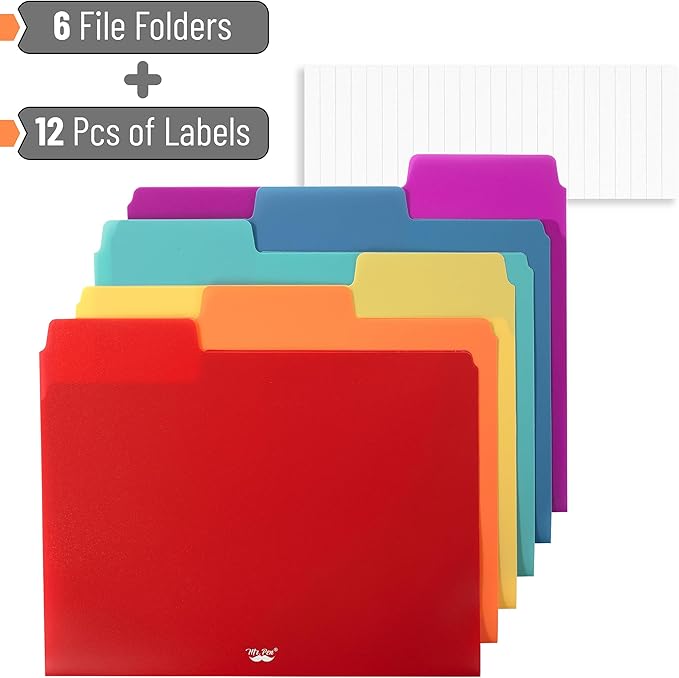 Mr. Pen- Poly File Folders, 1/3 Cut Tab, 6 Pack, Assorted Colors, Letter Size, Colored File Folders, Letter File Folders, Color Folders, Office File Folders, Office Supplies File Folders, File Folder