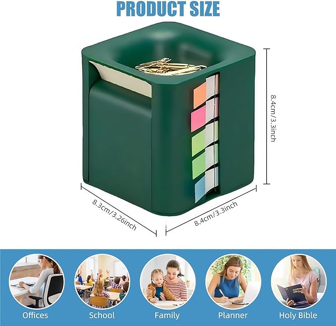 5-in-1 Sticky Note Holder for Desk - Pop Up Sticky Note Dispenser with Pop Up Post Its, Sticky Note Holder & Storage, Magnetic Absorber Case for On-The-Go Organization (Dark Green)