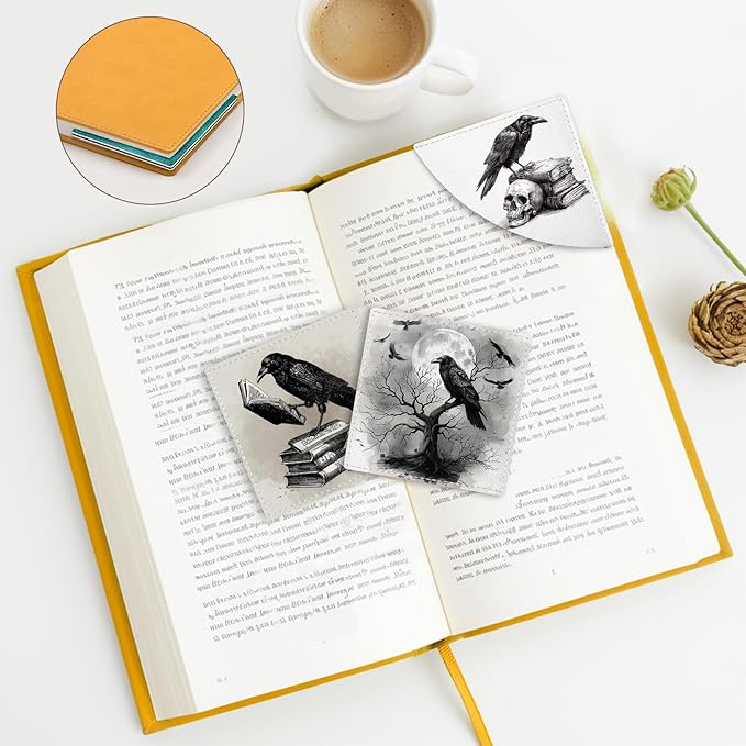 Crows Corner Bookmarks, Cute Leather Book Accessories for Book Lovers, 3 Pcs Reading Book Page Markers for Women Men Student Teacher Retirement Birthday Gifts