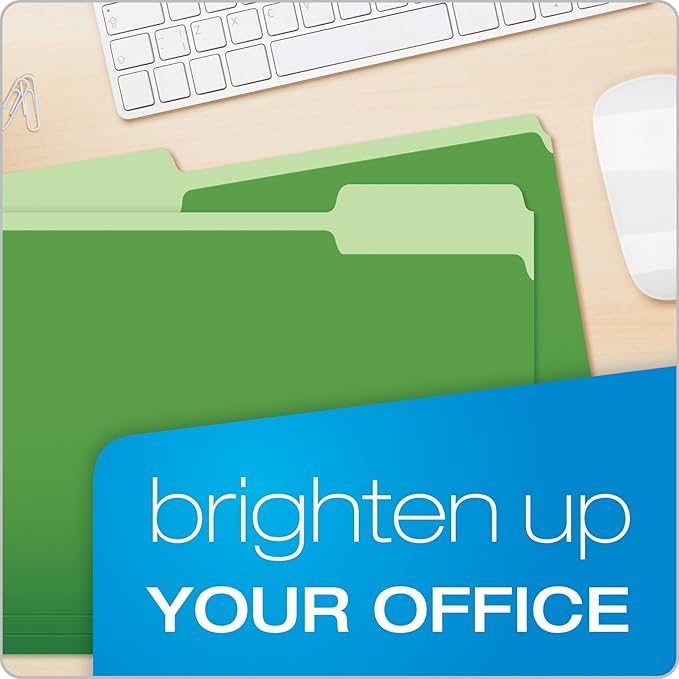 Pendaflex Two-Tone Color File Folders, Letter Size, 1/3 Cut, Bright Green, 100 Per box (152 1/3 BGR)