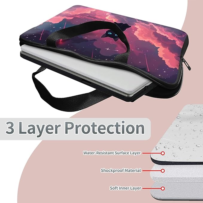 Universal Laptop Sleeve Tablet Case 12 inch, Pink Sky Cat Slim Carrying Case Durable Handbag Travel Laptop Bag for Surface Pro 9 8 7/Laptop Go 2 3, MacBook Air 11/12